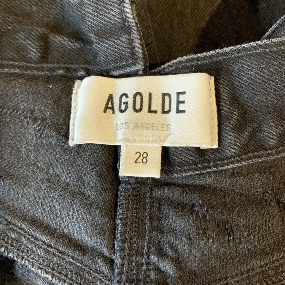 Agolde Womens 28 Criss Cross Jeans Straight Destroyed Black Raw Hem Rigid Button - Picture 9 of 12